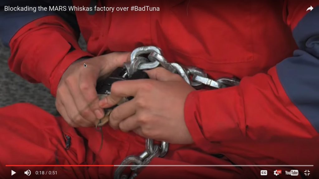 Greenpeace Blockading the MARS Whiskas factory over BadTuna 19.5.2016_5_Chain_Yourself