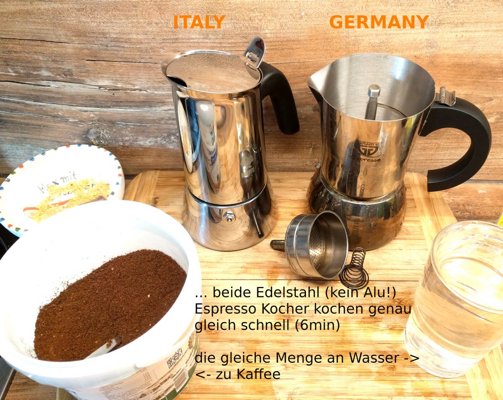 d.h. beide Espresso-Kocher brauchen gleich viel Energie, vermutlich Energiesparsamer: ein Wasserkocher + French Press BODUM 1L (aber die Reinigung ist etwas schwieriger)
